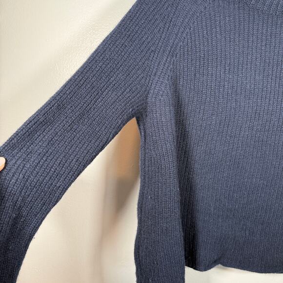 Jenni Kayne Cashmere Classic Fisherman Sweater Large Cozy Navy Neutral - Picture 4 of 6